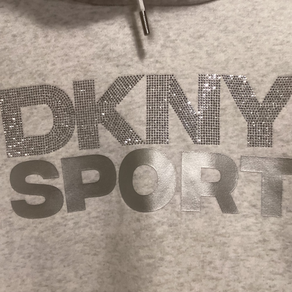 DKNY Sport Women’s Rhinestone Sequin Logo Hoodie Light Gray - Picture 3 of 14